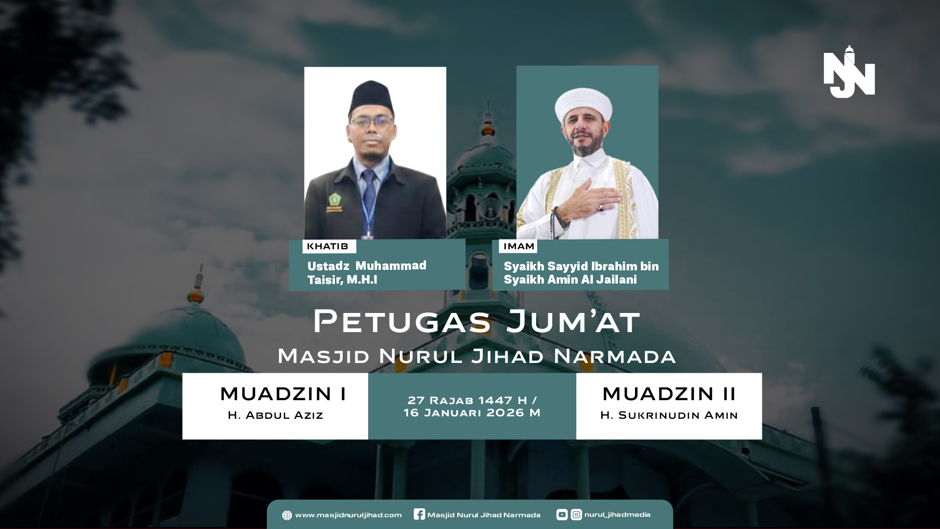 Petugas Jumat Masjid Nurul Jihad 16 Januari 2026 / 27 Rajab 1447 H